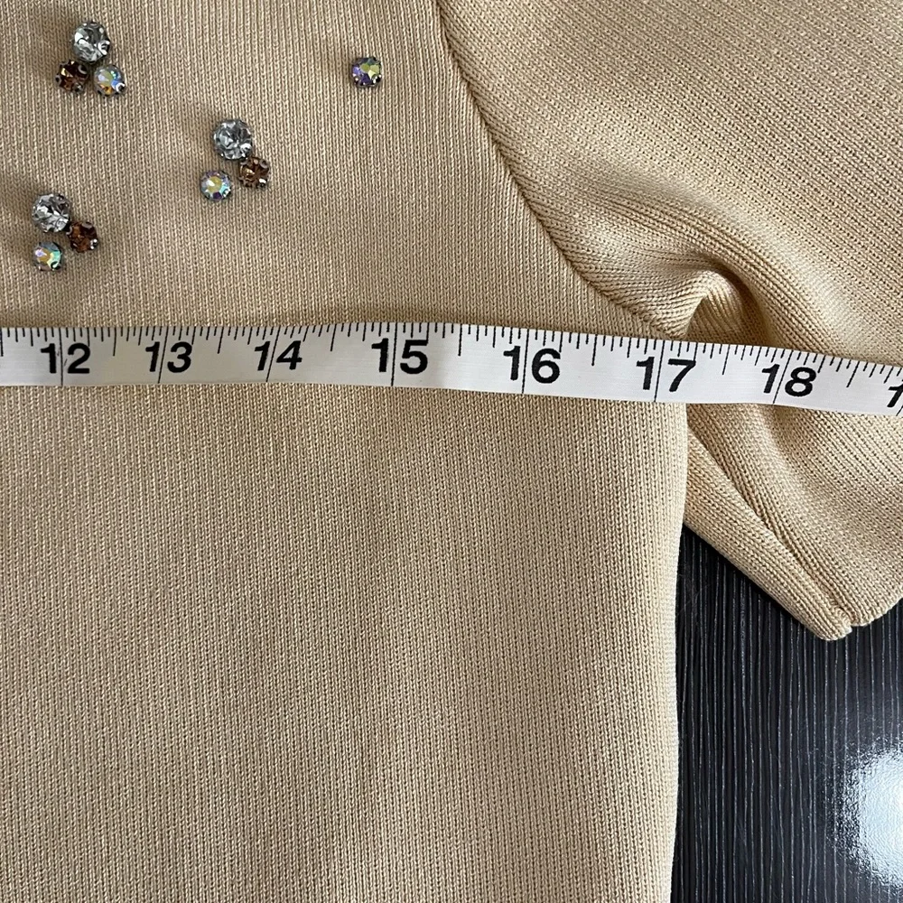 Zara Short Sleeve Rhinestone Embellished Minimalist Cardigan Sweater Size S